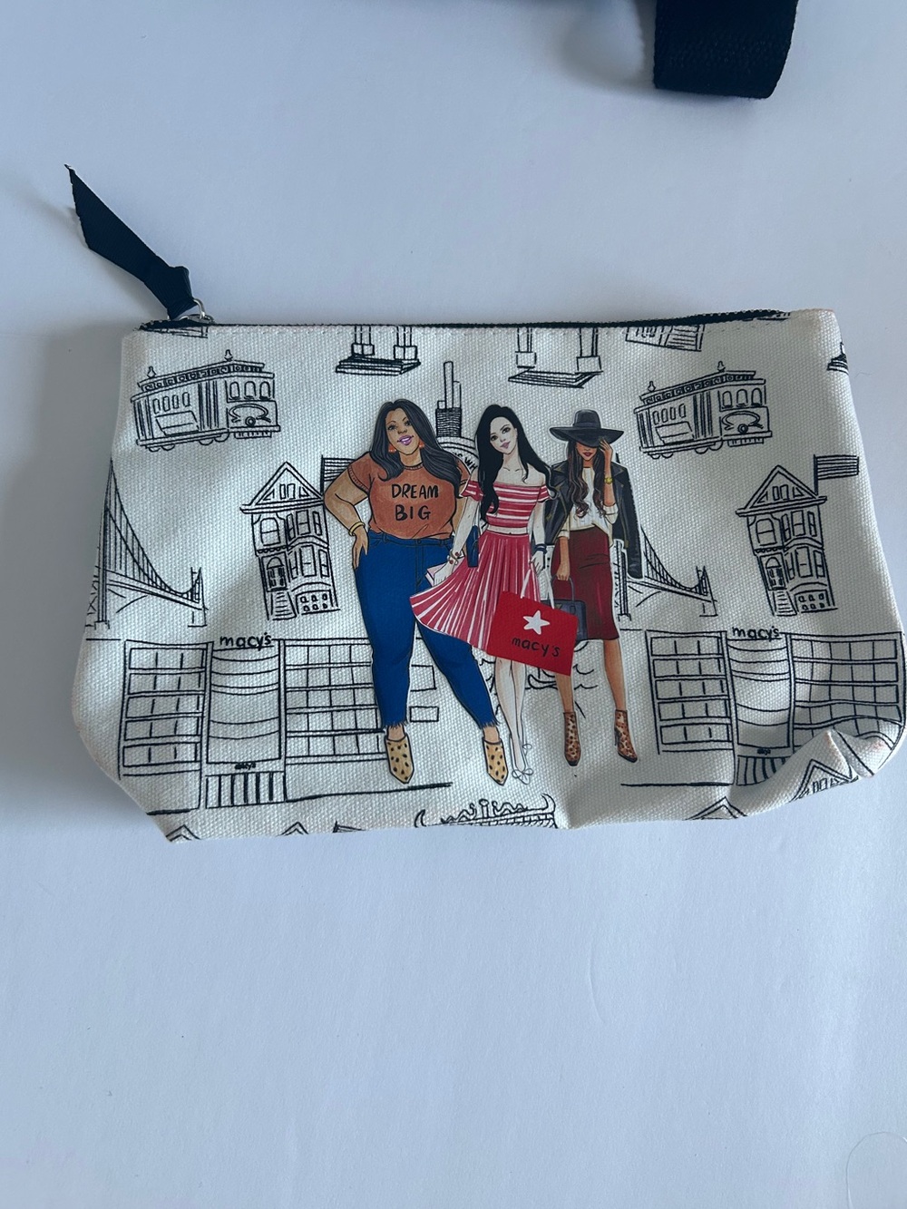 Macy's white Canvas Zip Pouch -San Francisco